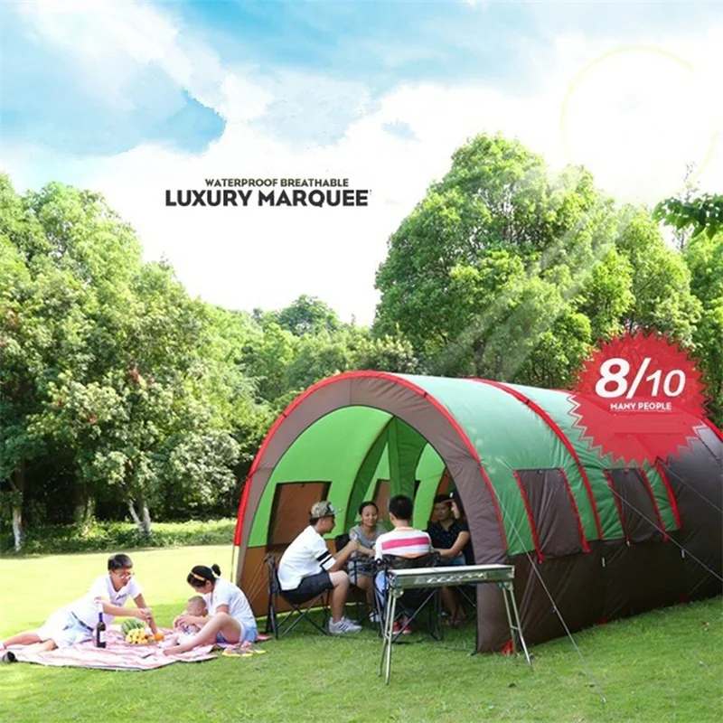 

8-10 person Large Camping Tent Fully Sun Shelter Gazebo Party Tent Waterproof Family Tent Tunnel Folding Tents One Room Two Hall