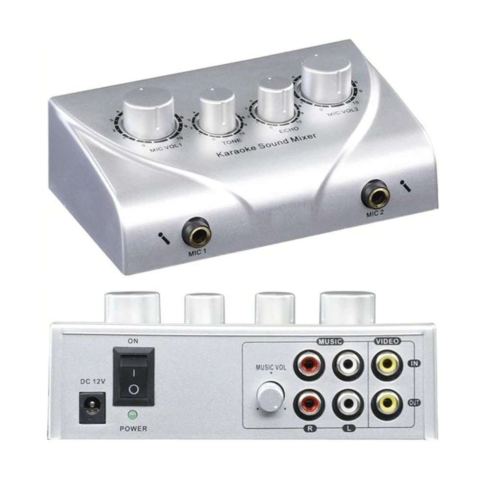 Professional Karaoke Sound Mixer With Cable Dual Mic Inputs Microphone Control Amplifier Echo Effect 3 Colors