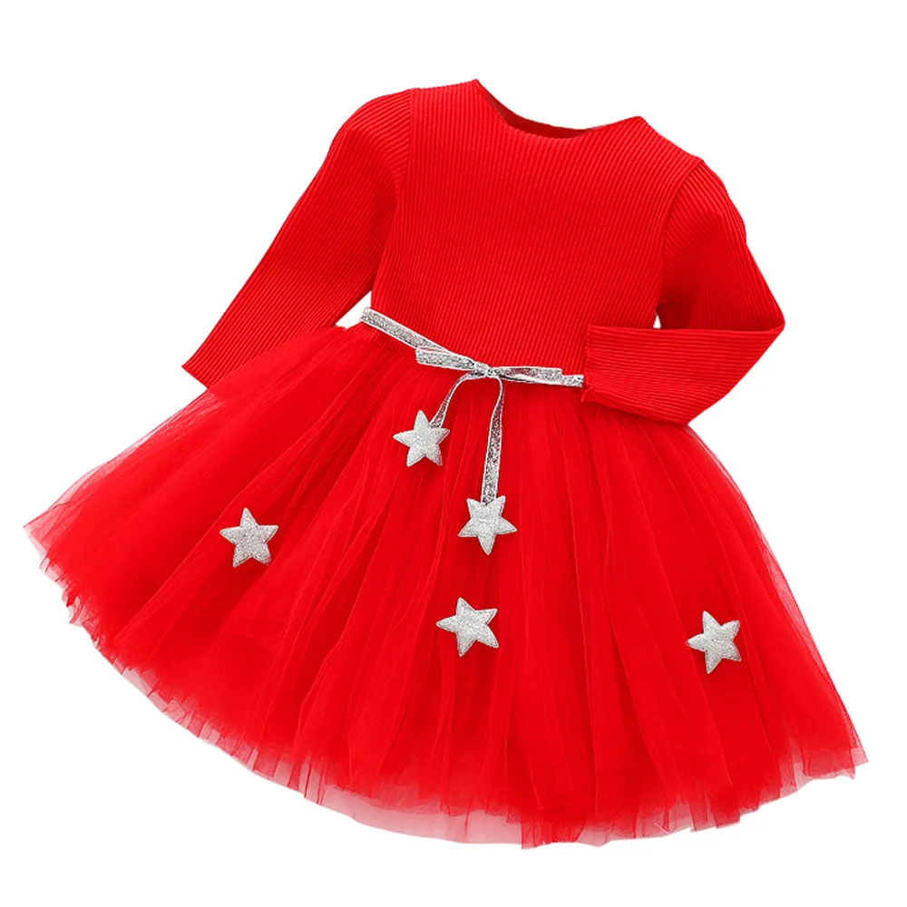 Vestido infantil/ г. модное платье одежда для маленьких девочек с длинными рукавами и звездами праздничные платья принцессы подарок на первый день рождения