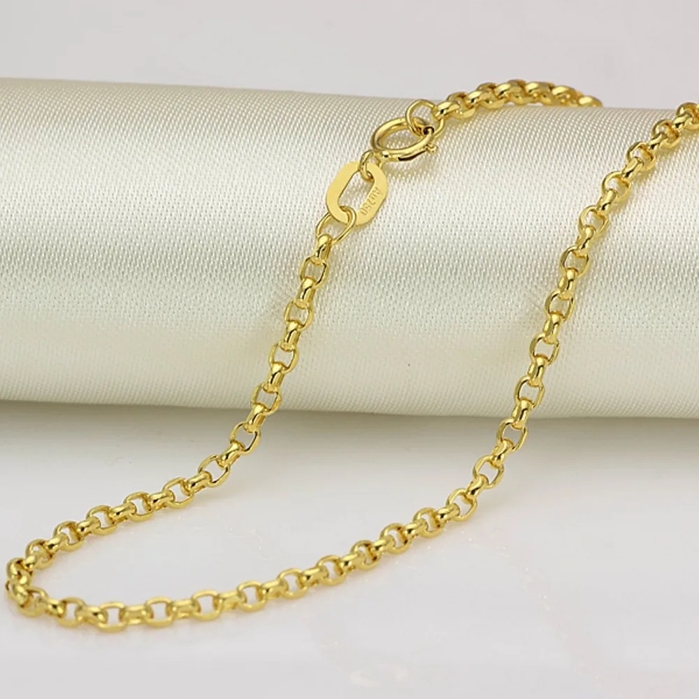Новая настоящая 18k цепочка из желтого золота Женский кабель Rolo Link ожерелье 20