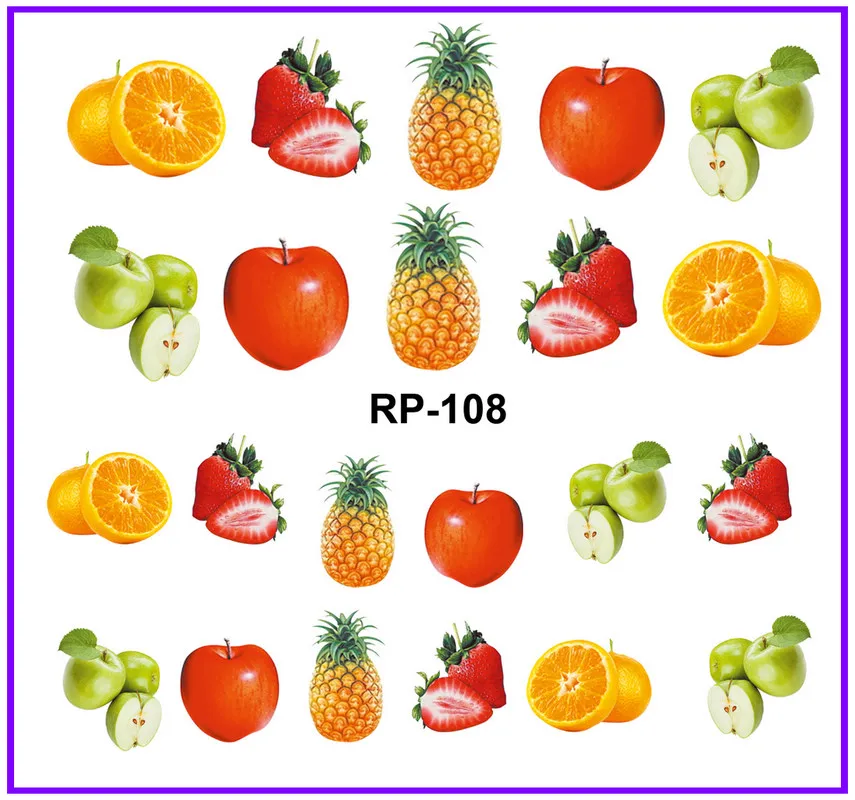 UPRETTEGO искусство ногтей Красота вода наклейка слайдер наклейки для ногтей мультфильм фрукты Слива Виноград банан и лимон RP103-108 - Цвет: RP108