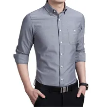 Новинка, деловые мужские рубашки с длинным рукавом, одноцветные повседневные оксфордские рубашки, мужские облегающие рубашки с отложным воротником