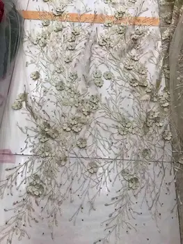 

Gold color African Tulle Lace Fabrics With Stones Embroidery Net Lace African French Lace High Quality With Beads Wedding