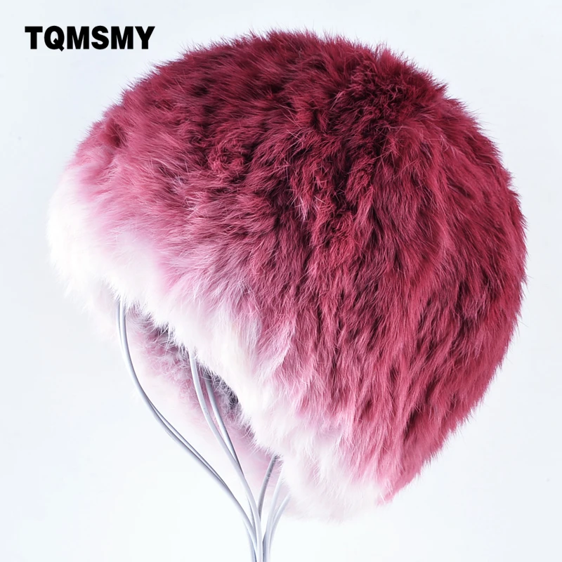 Kopen TQMSMY Gradi euml;nt kleur bone konijnenbont hoeden voor vrouwen winter mutsen breiwol cap Casual meisjes Echt Bont hoed Houden warm gorr