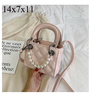 Женская сумка из искусственной кожи, женская дизайнерская сумка мессенджеры, элегантная дамская сумка через плечо, Сумка с ромбовидной решеткой, ручная сумка, жемчужная сумка на плечо - Цвет: Small Pink Bag