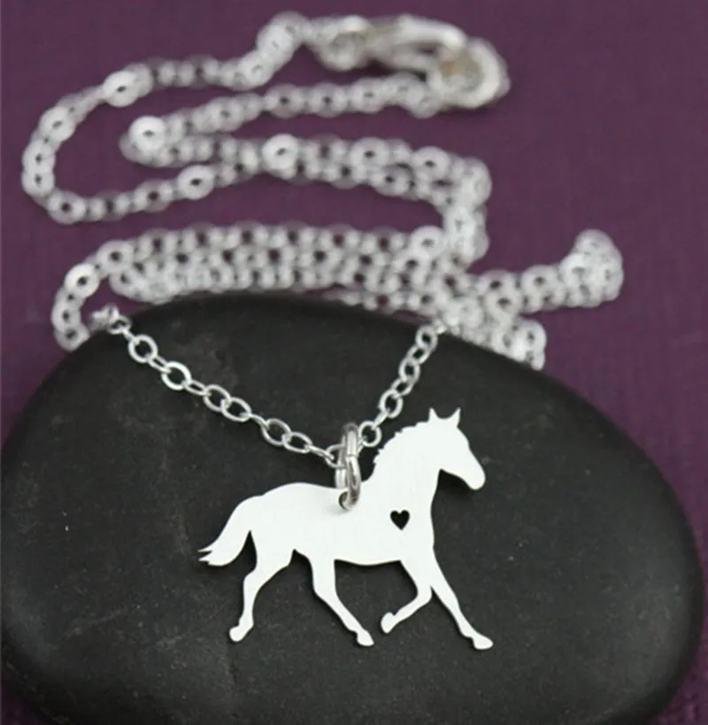 Image Silver Horse Necklace Cute Women Cavalo Jewelry Charm Girlfriend Gift Best Friend Necklace 10pcs