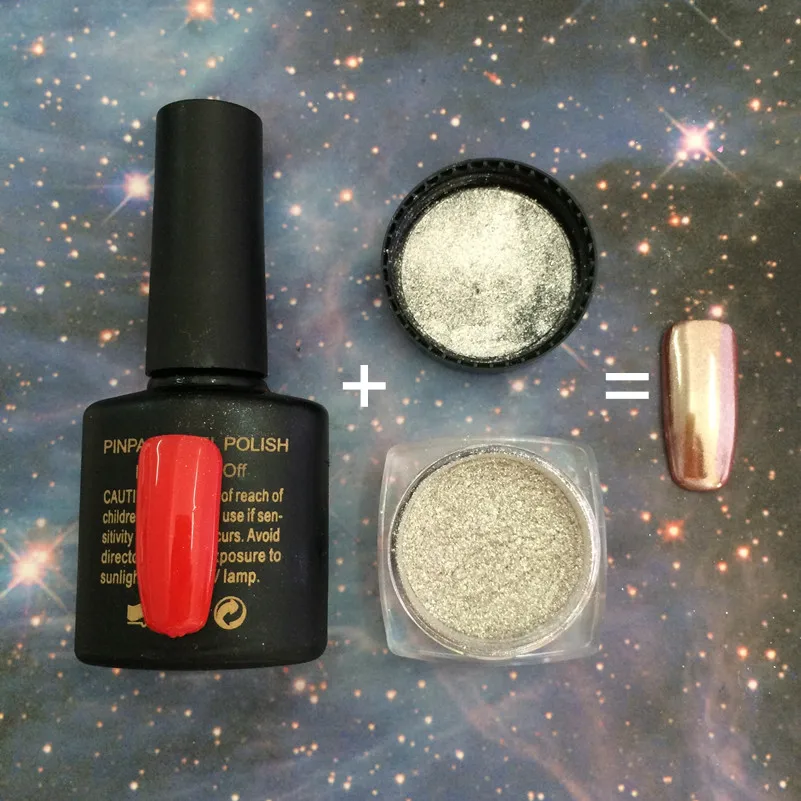 

HOT COMBO! RED/ORANGE Gel Nail Polish UV LED Varnish Soak Off + Silver Mirror Powder CHROME EFFECT Pigment Nail Art DIY