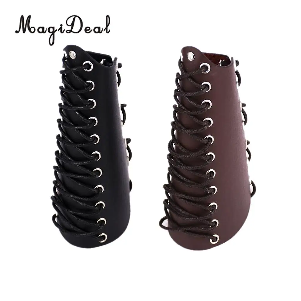 MagiDeal Black/Brown Lace-up Cow Leather Archery Arm Protector Guard Bow Shooting Arm Armband Equip for Traditional Bow Longbow