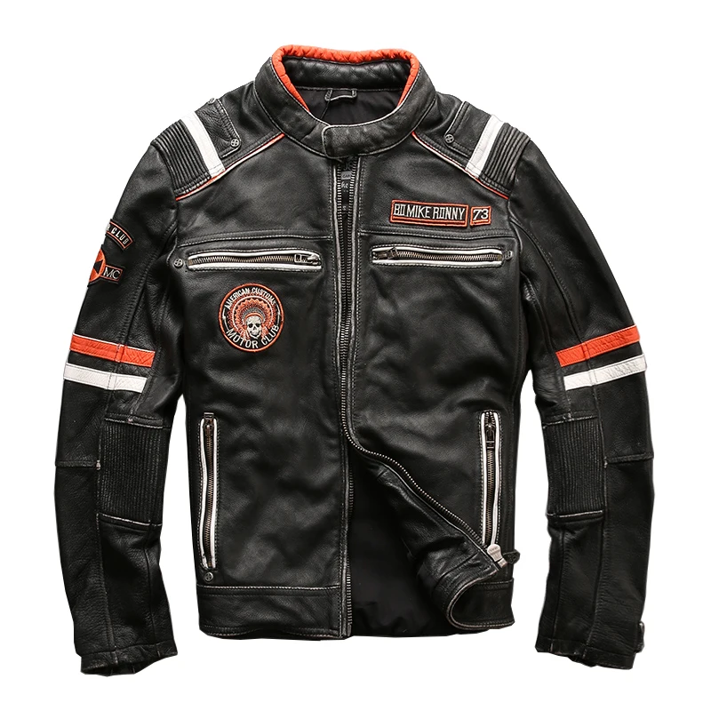 

HARLEY DAMSON Vintage Black Men Slim Fit Motorcycle Leather Jacket Plus Size 3XL Genuine Thick Cowhide Biker's Leather Coat
