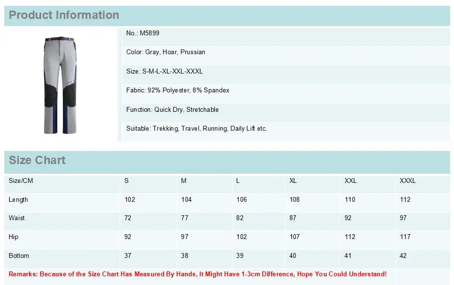 M5899 SIZE CHART
