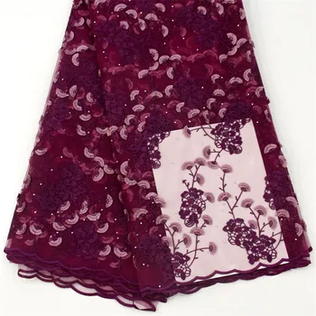 

2018 Latest Nigerian Wine Red Laces Fabrics High Quality African Laces Fabric For Wedding Dress French Tulle Lace H1441
