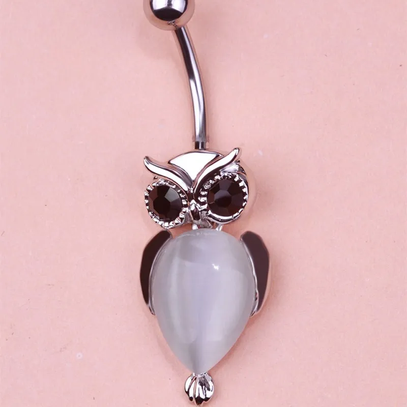 owl navel ring-gold-crystal
