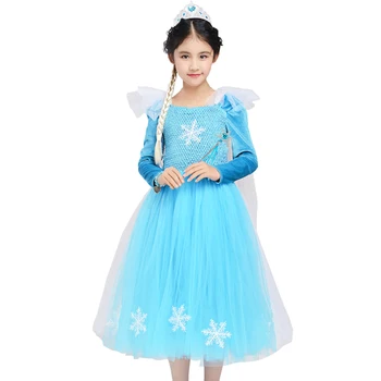 

New Arrival Dresses Girls Princess Anna Elsa Cosplay Costume Kid's Party Dress Kids Girls Clothes With Flannel Sleeves