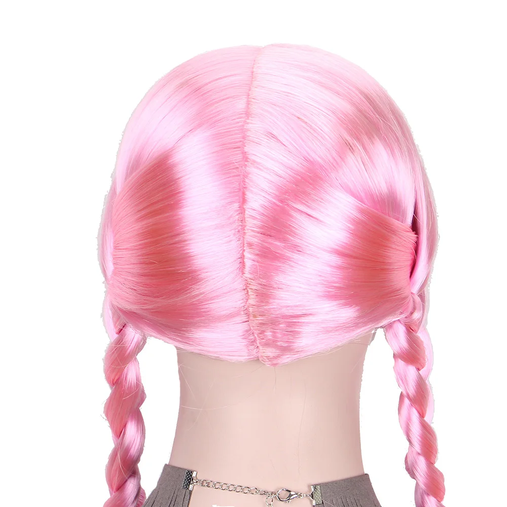 Anxin Длинный розовый прямо косплей Женские синтетические волосы с Двойной Косички хвостики золотой красный блеск