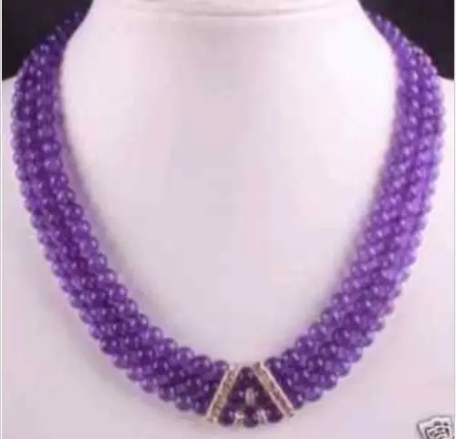 

J0035 Pretty 3Strds 6mm Russican Amethyst Necklace