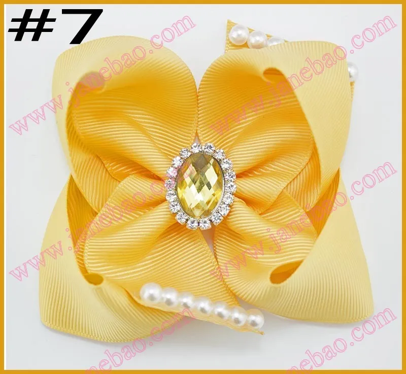 

free shipping 120pcs 4'' rhinestone boutique hair bows peal hair bow for girl big ABC hair bows