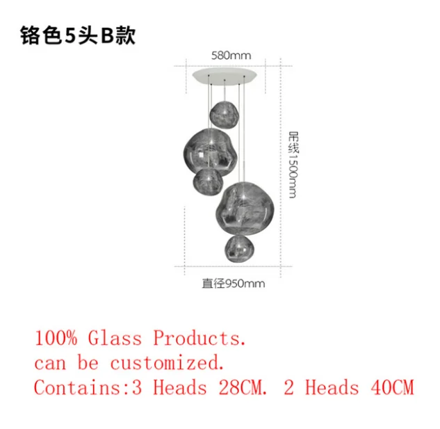 Современные светильники Светодиодный Люстра том расплава с красным светодиодом подвесные светильники Гостиная Спальня подвесные светильники Освещение для дома, ресторана - Цвет абажура: 5 heads   B Silver