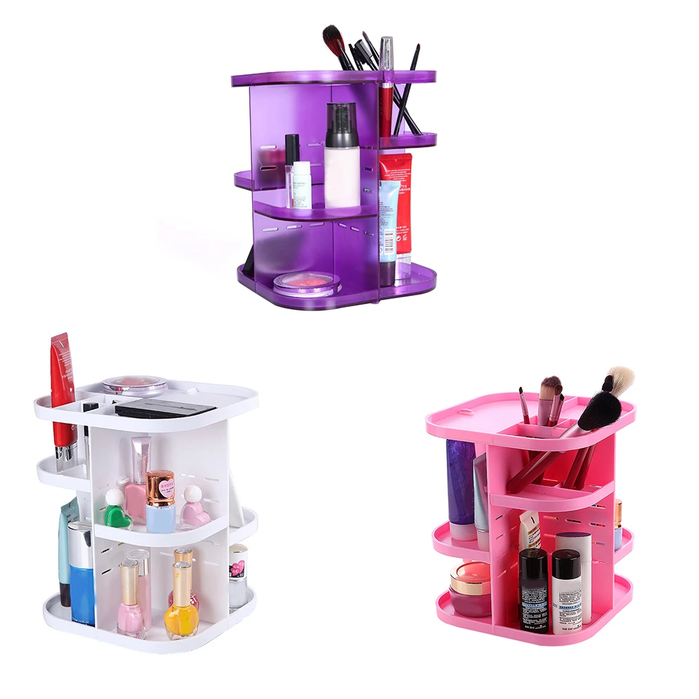 

3 Colors Women 360-degree Plastic Rotation Jewelry Makeup Cosmetics Brush Display Holder Organizer Storage Box