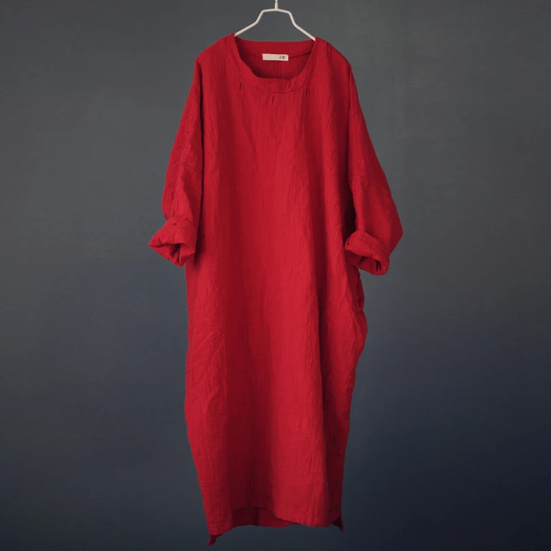 

Johnature Women Vintage Maxi Dress 2019 Spring New Bat Sleeve Embroidery Cotton Linen Plus Size Robe Long Sleeve Long Dresses