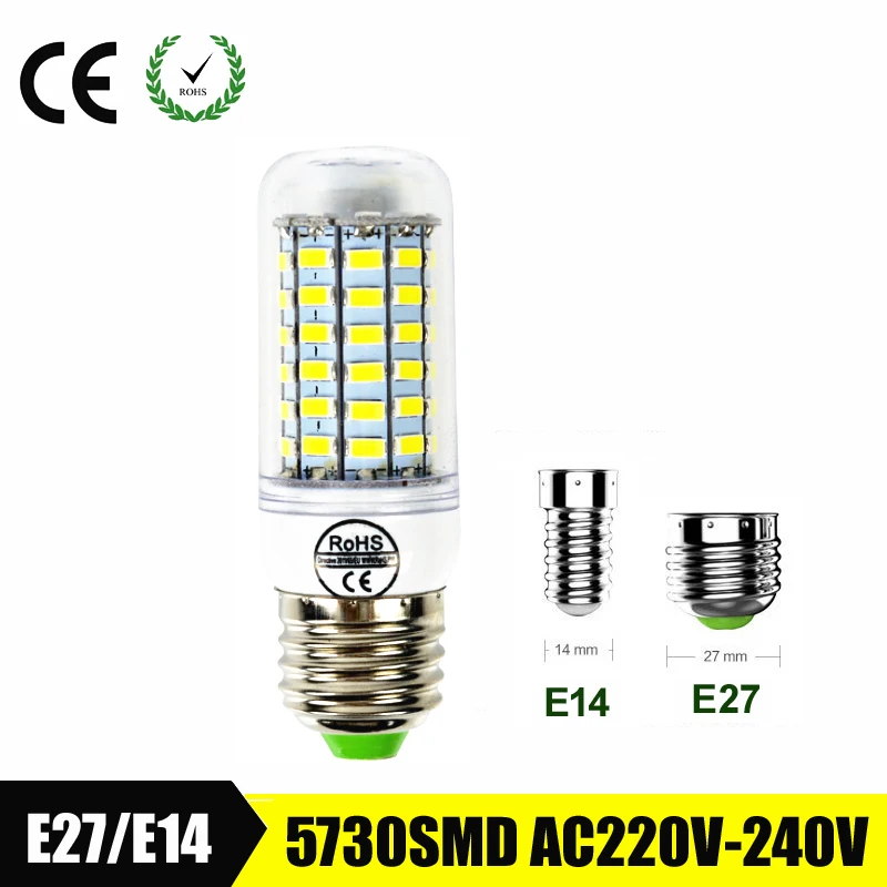 

led bulb E14 SMD 5730 24led 36led 48led 56led 69led 220V 230V 240V led lamp E27 Cold white warm white LED corn bulb wholesale