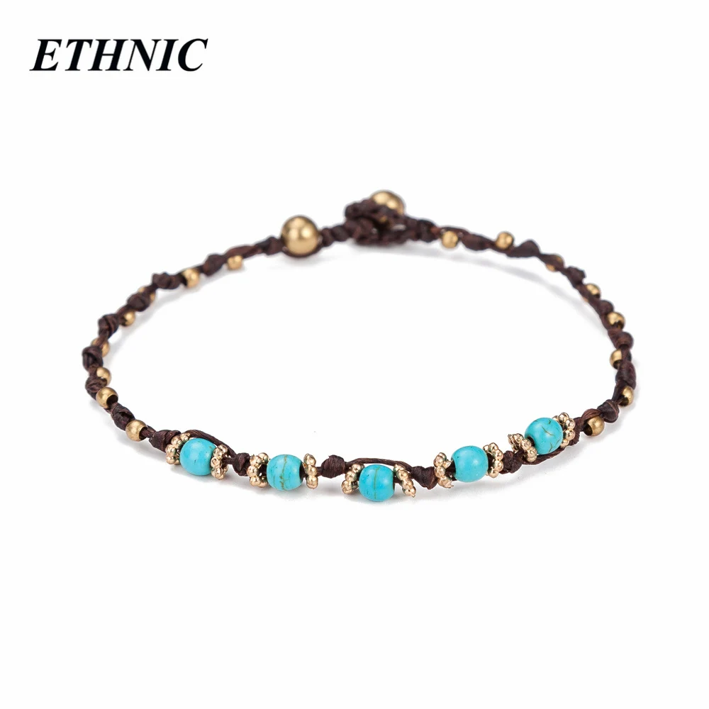 

2018 Simple Hand Woven Vintage One Row Stone Beads Handmade Chain Ethnic Bracelets for Women Gold Color Beaded Rope Chain