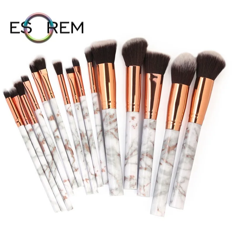 

ESOREM Sell Well Marble Handle Makeup Brushes Set 15 Pcs High Quality Nylon Wool Powder Buffing Brush Brochas Maquillaje 5685