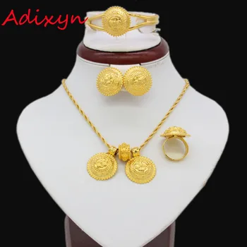 

Adixyn Ethiopian Jewelry set For Women Gold Color Necklace/Pendant/Earrings/Bangle/Ring African Habesha Jewelry sets