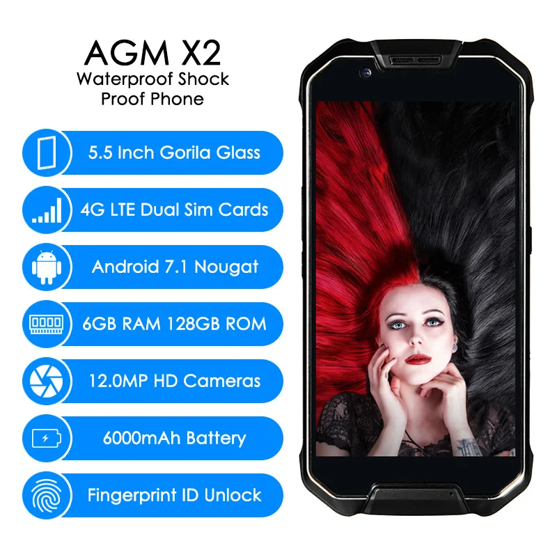 Оригинальный AGM X2 4G LTE водонепроницаемый ударопрочный телефон Восьмиядерный 6 ГБ +