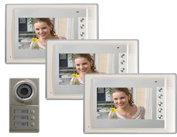 

Home security intercom system top quality 7 inch color LCD video doorphone/intercom doorbell/video door phone for 3-apartments