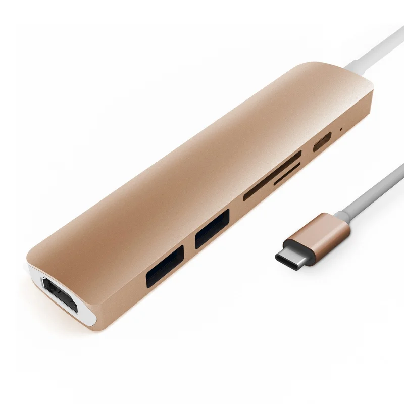 Тип C конвертер USB концентратор для MacBook Pro Thunderbolt 3 USB 3,1 концентратор с SD/Micro SD кардридер+ USB-C зарядное устройство PD Конвертеры - Цвет: Gold