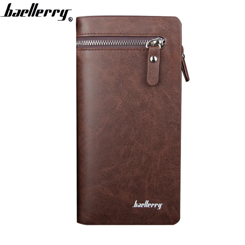 business Long wallet for Men Large Leather Male Wallets Three Layers Men purse Card Holder Money Bag Zipper Men Clutch Wallet - Цвет: Кофе