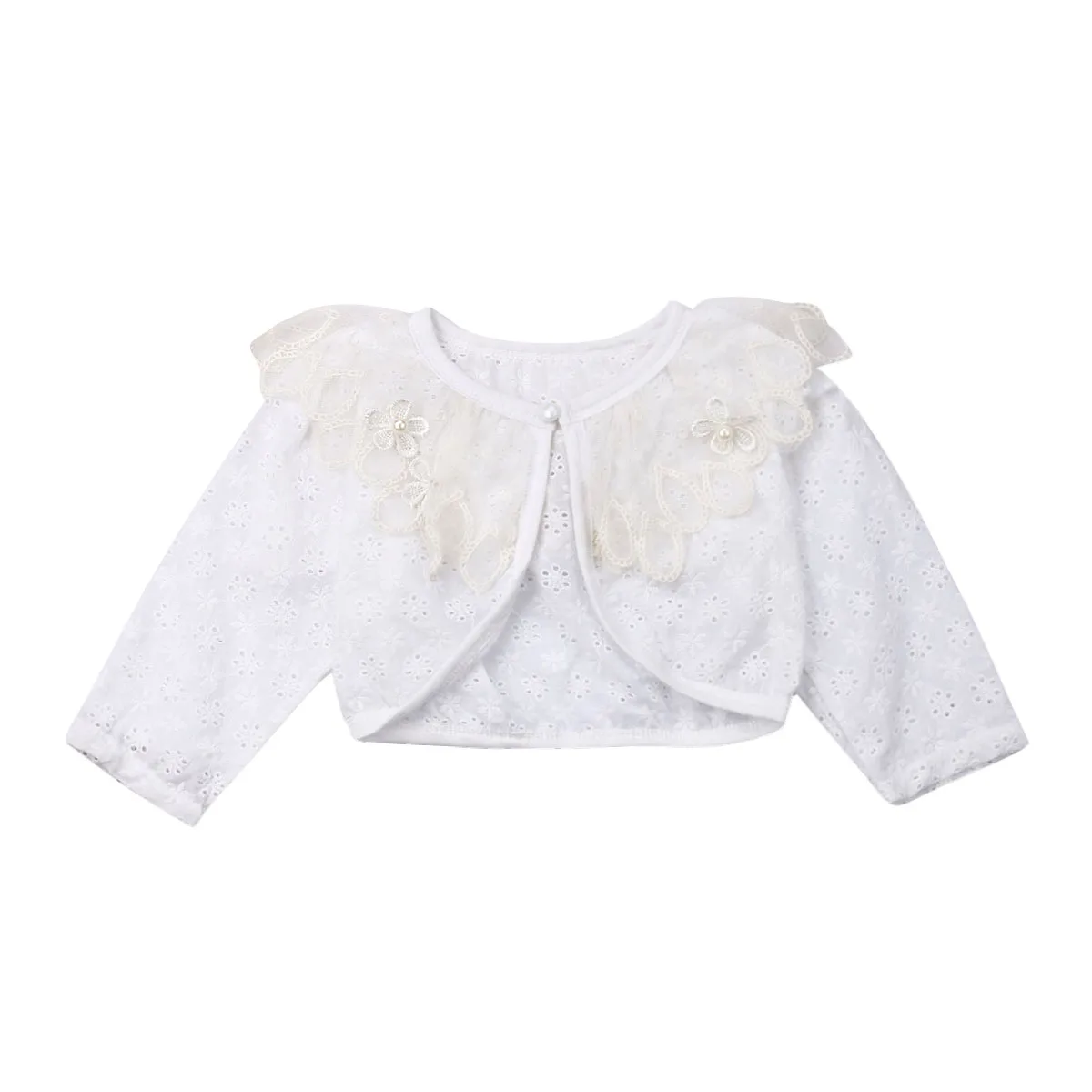 Brand Girls Long Sleeve Kids Lace Bolero Shrug Pearls Button Wedding Cardigan Princess Flower Lace Collar Party Coat 1-6 Y