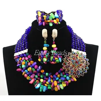 

Colorful Crystal Mix Shell Beads Necklace Bracelet Earrings Set Nigerian Wedding African Costume Indian Bridal Jewerly ALJ636