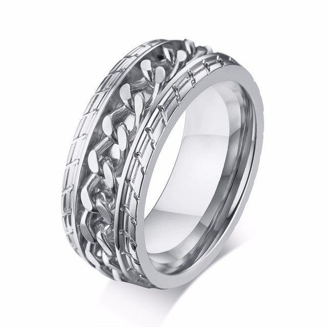 Ring Men Spinner Spinning Ring in Stainless Steel Curb Chain Worry Anxiety Rings