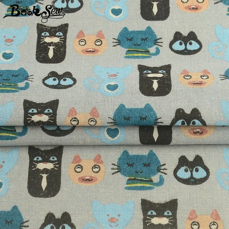 Booksew Cotton Linen Fabric Meters Cat Animal Design Tissu Telas Por Metro DIY Sofa Cushion Tablecloth Bag Curtain Cabas Home