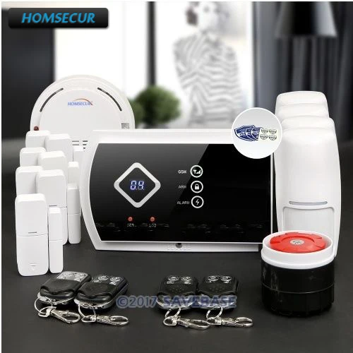

HOMSECUR Wireless GSM SMS Autodial Home House Alarm System+4*PIR+Door Sensor+Security Sticker Pack