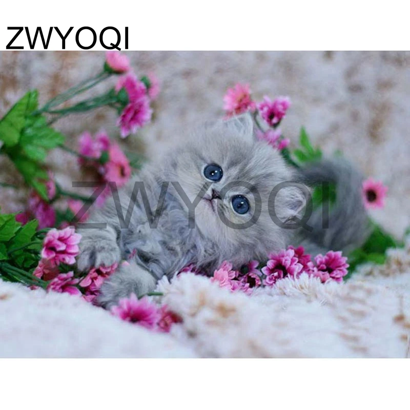 5D-DIY-diamond-embroidery-gray-kitten-with-florals-diamond-painting-Cross-Stitch-full-square-Rhinestone-decoration