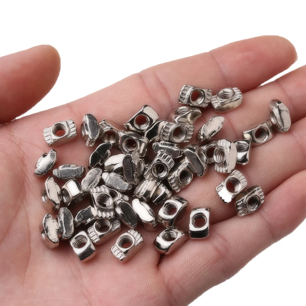 

50Pcs Durable T-Slot Nut Hammer Head Fasten Nut 20 Series M3/M4/M5 Nickel Plated for Aluminum Extrusion Profile Slot Groove