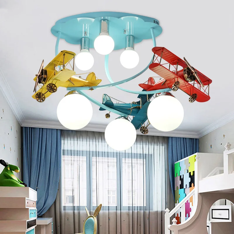 Современный потолочный светильник в стиле самолета, Креативный светодиодный светильник с рисунком из мультфильма для мальчика, детской спальни, детской комнаты, арт-деко, светильник для детской комнаты, защита глаз
