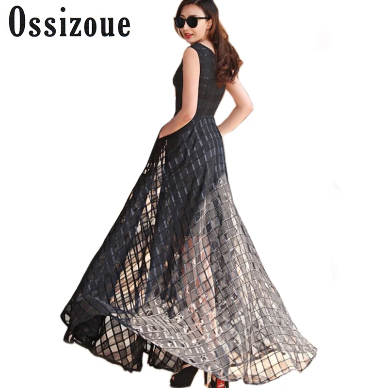 

Runway new fashion women summer style dress 2017 party black party dresses vintage maxi Organza long beach dresses