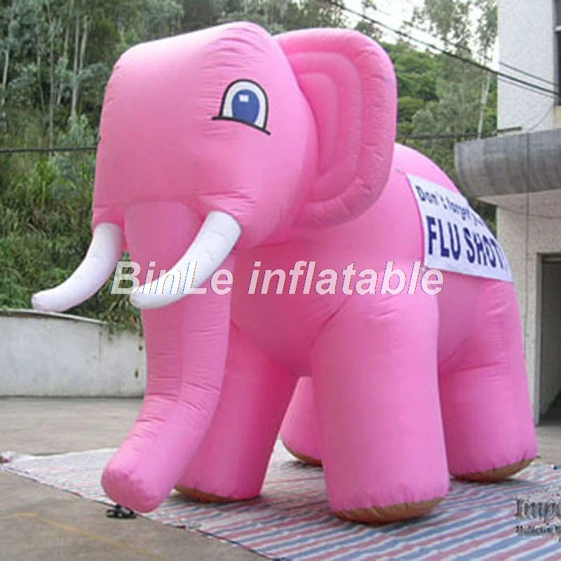 

Cheap high quality lovely pink large inflatable elephant with long teeth animal toy model for display
