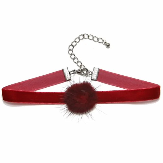 FORMU Choker Necklace Explosive Shape Plush Ball Ribbon Chain Women ...