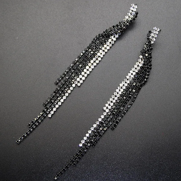 JZTOP, черные висячие серьги с кристаллами и кисточками для женщин, роскошные стразы, Длинные свадебные серьги с подвесками, женские вечерние богемные ювелирные изделия - Окраска металла: black earrings