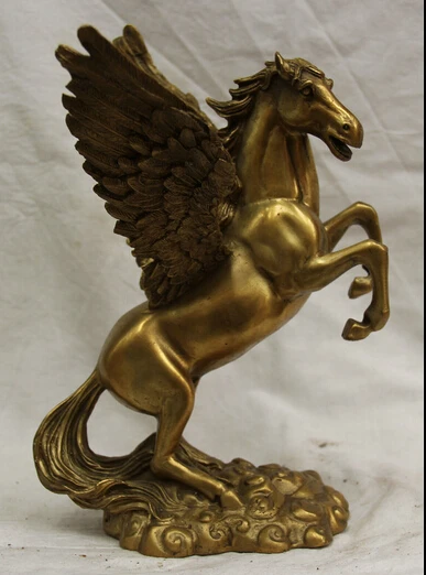 

JP S0524 10 " Chinese Brass Folk fly Zodiac Year success Tang Horse Statue Feng shu B0403