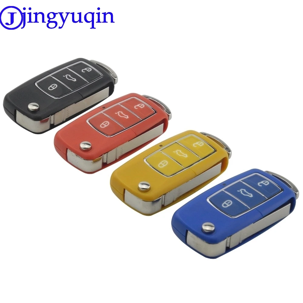 

jingyuqin 3 Button Uncut Blade Remote Folding Car Key Case Blade For VW Jetta Beetle Car Key Shell Replacement Keyless