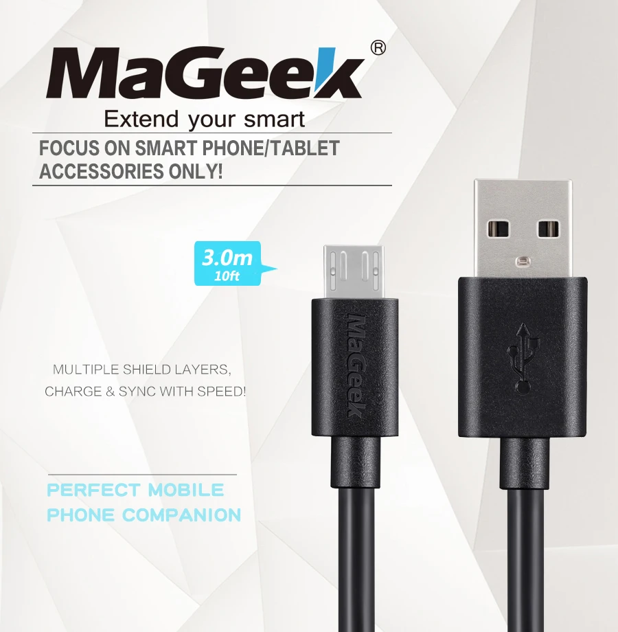 MaGeek 3.0 متر/10ft السوبر الطويل المصغّر usb كابل سريع تهمة الهاتف المحمول كابلات لالروبوت سامسونج غالاكسي S7 S6 LG هواوي Xiaomi