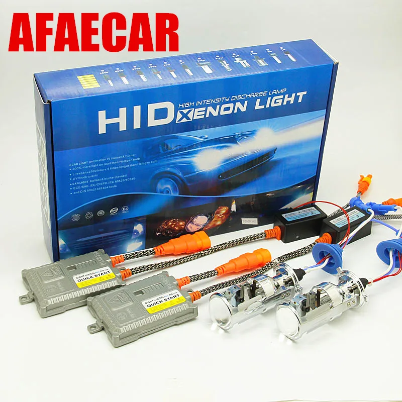 AFAECAR 55W H4 Bi Xenon Bulbs HID Bulb Light Lamp Hi Lo Beam with Mini Projector