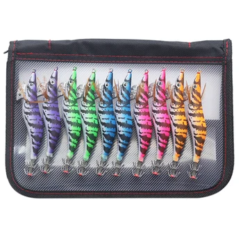 

10Pcs Artificial Squid Jigs lures Wood Shrimp Fishing Bait 12cm 3.0# Octopus Cuttlefish Lures with Storage Box