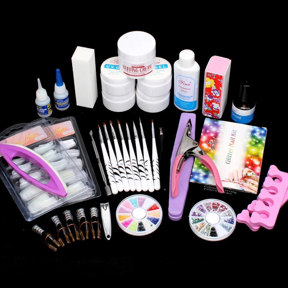 

Anmas rucci 24 in1 Pro Nail Art UV Gel False Nail Tips Top Coat Glue Decorations DIY Tools Kit Set #63 US Dropshipping