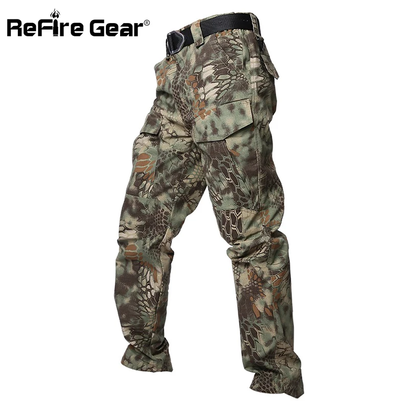 

ReFire Gear Python Camouflage Tactical Pants Men Waterproof Rip-Stop Army Military Pants SWAT Many Pockets Cotton Cargo Trousers